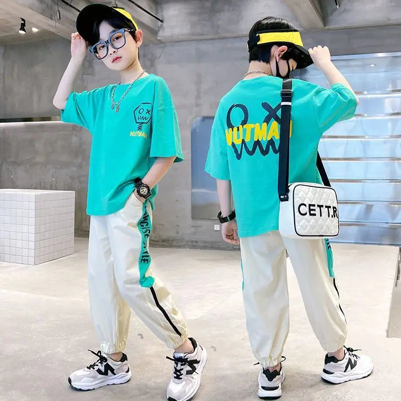 أولاد' صيف two-piece sports and leisure pants خفيف and handsome جديد ستايل breathable cotton with print كاجوال أطفال clothes