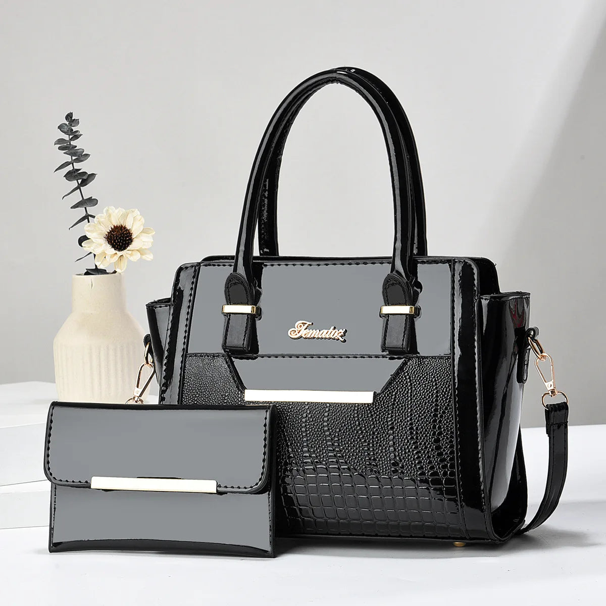 شنطة نسائية مميزة للنساء - 2024 Sequin Leather 2 Pieces Set Luxury