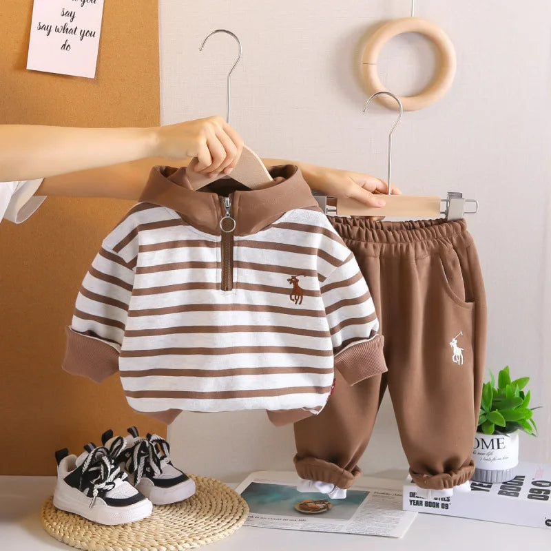 أولاد' ربيع وخريف hoodie طقم موضة 2025 جديد baby clothes baby children's ربيع وخريف striped أكمام طويلة طقم قطعتين