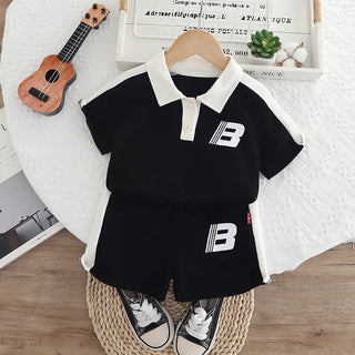 موضة 2025 جديد أولاد صيف two-piece كاجوال بدلة cotton أكمام قصيرة polo shirt and shorts with printed pattern for children