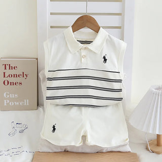 أولاد' صيف outfit طقم، stylish baby صيف clothes، baby بدون أكمام polo shirt طقم قطعتين