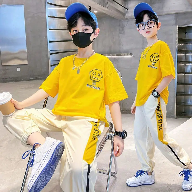 أولاد' صيف two-piece sports and leisure pants خفيف and handsome جديد ستايل breathable cotton with print كاجوال أطفال clothes