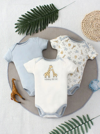 0-9 months baby ولد three-piece جمبسوت romper طقم 100% cotton onesie with snap button closure fashionable pajamas
