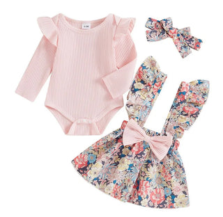 خريف 3 piece بنت rompers floral جيب headband ruffles أكمام طويلةs جديد born baby clothes full طقم