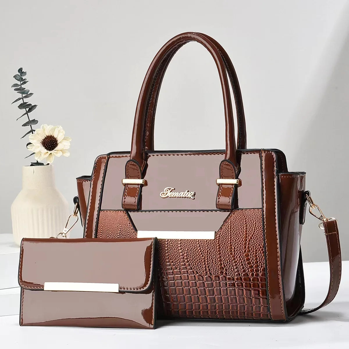 شنطة نسائية مميزة للنساء - 2024 Sequin Leather 2 Pieces Set Luxury