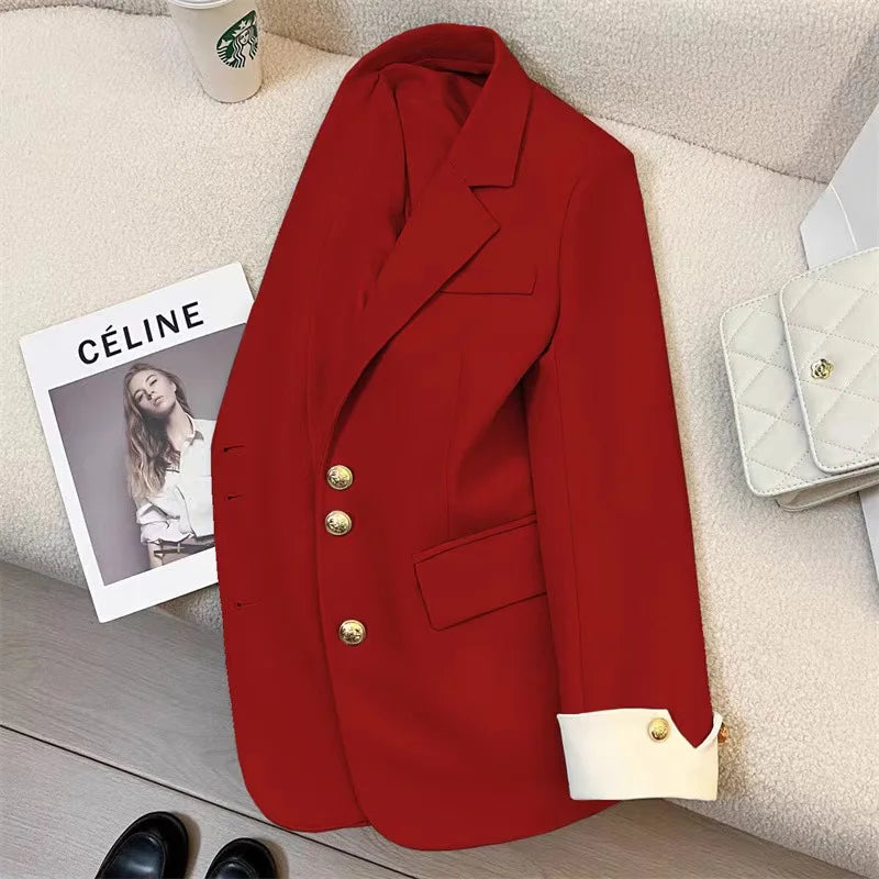 موضة 2025 جديد fashion office lady coat أكمام طويلة buttons pockets plus size توب ربيع خريف women blazer coat