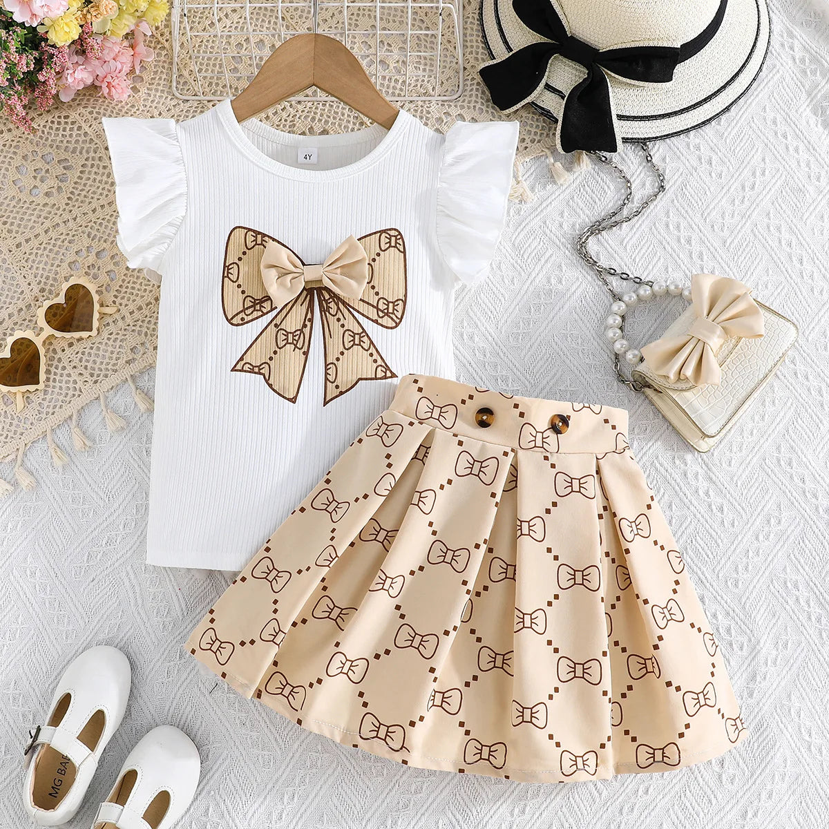 wholesale جديد arrival children أميرة clothes طقم baby بنات أكمام قصيرة توب and جيب two piece