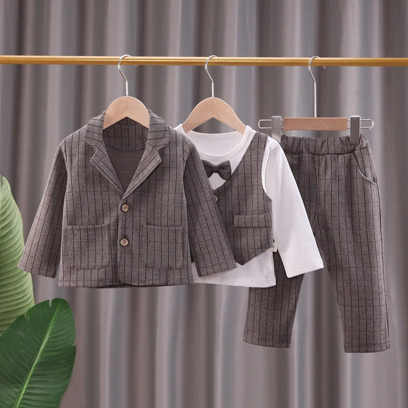 high quality children clothes أولاد 3 pieces suits bow tie أولاد فستان بدلة for popular ولد baby clothing stripe فستان suits