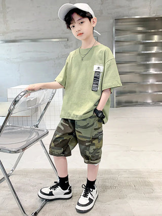 موضة 2025 جديد صيف mid to large أولاد' خفيف sport صيف أولاد' توب and pants طقم