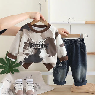 أولاد' ربيع وخريف clothing طقم موضة 2025 جديد children's sports camouflage hoodie طقم قطعتين