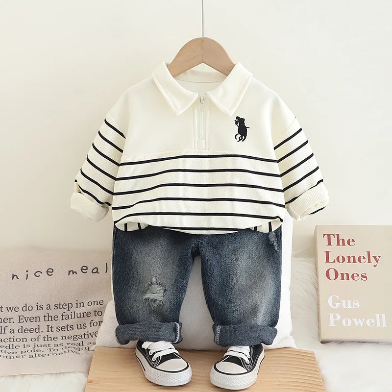 موضة 2025 جديد baby children's clothing أولاد' ربيع وخريف handsome أكمام طويلة polo طقم قطعتين
