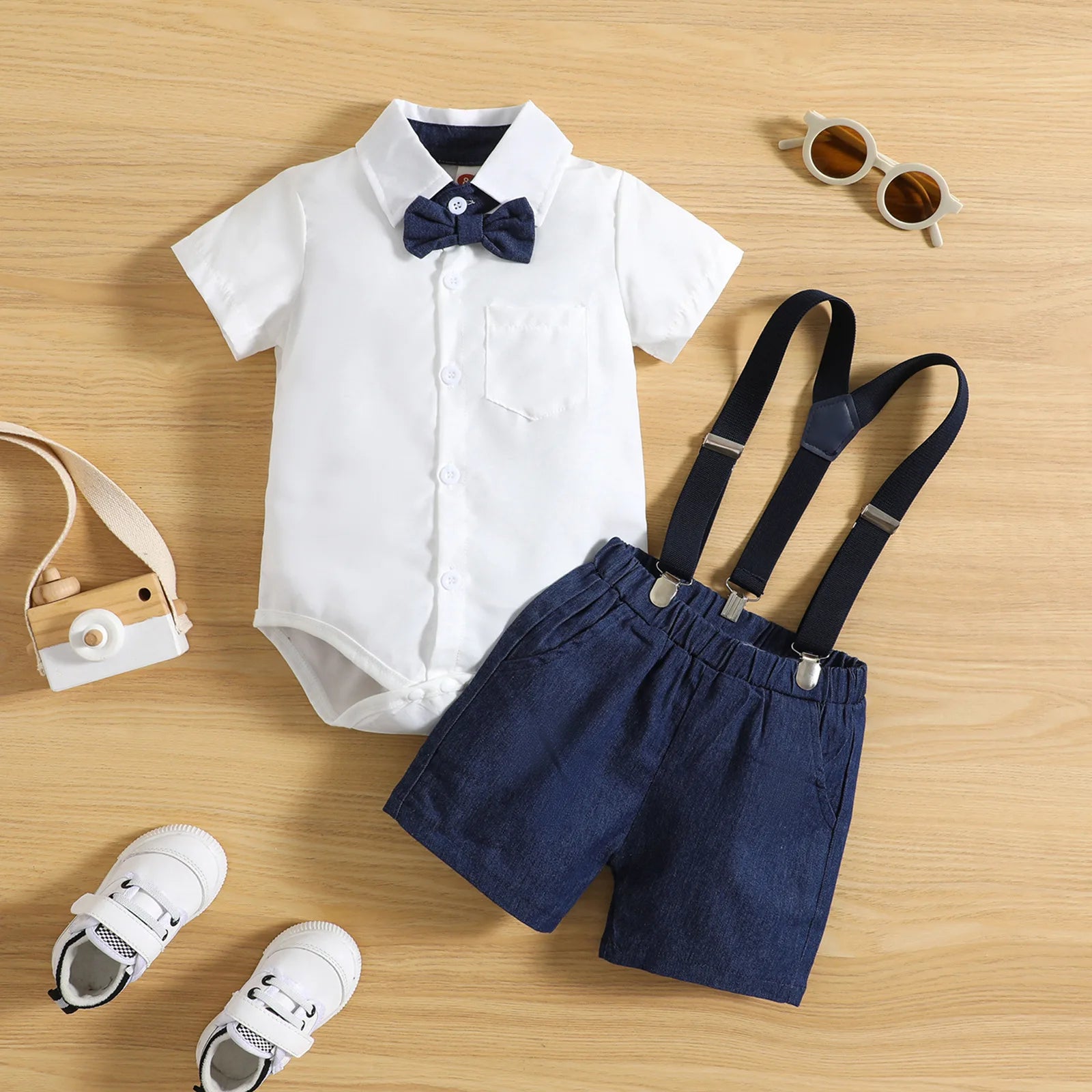 children's clothing gentleman bow single row ha yi with shoulder strap دينم shorts طقم