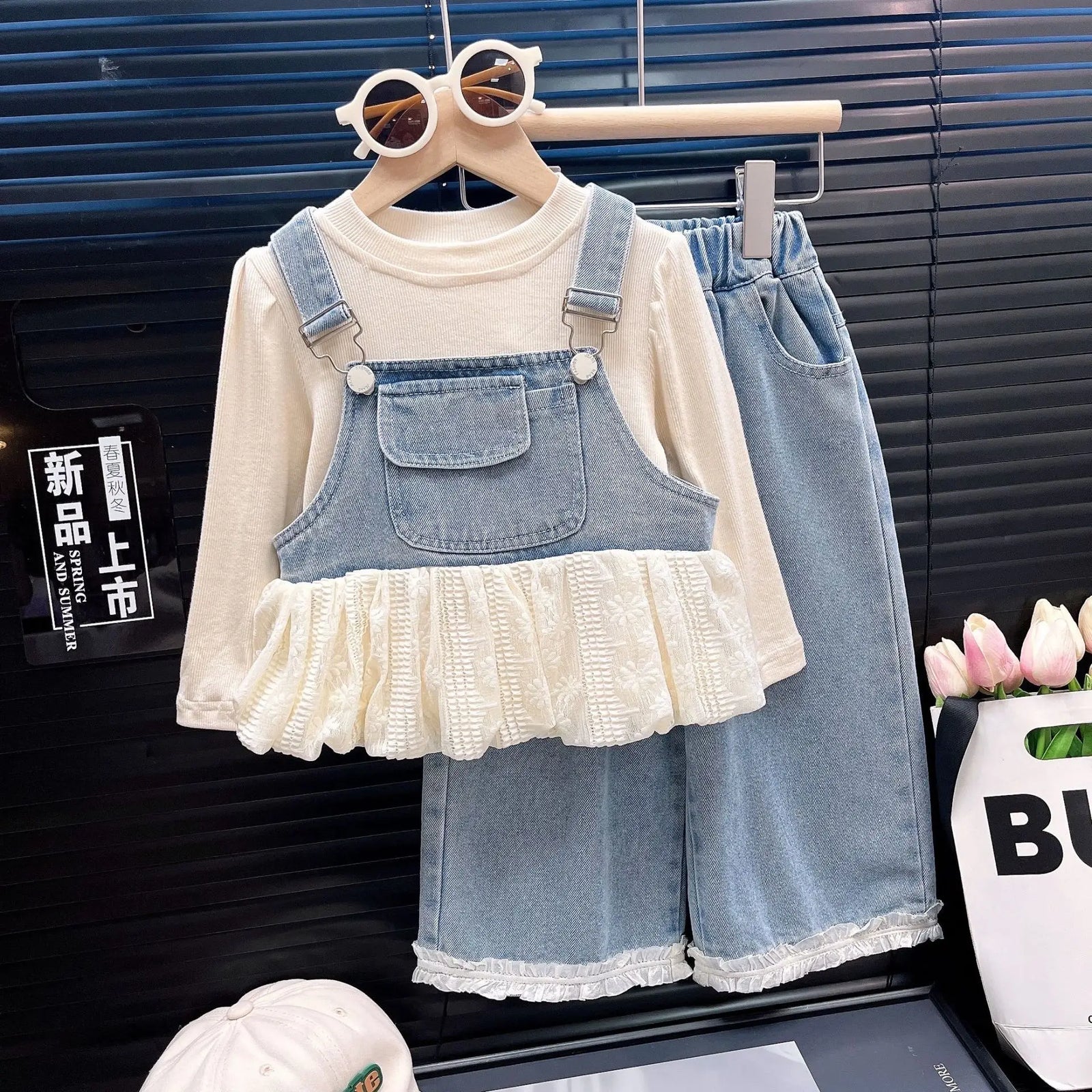 بنات كاجوال cowboy بدلة ربيع خريف korean version جديد children's fashionable three-piece طقم solid foreign trade for baby
