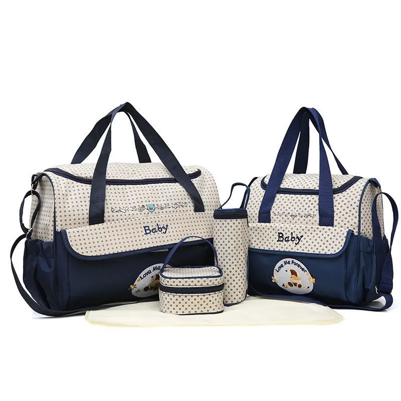 large-capacity cartoon bear mummy bag multi-functional fashionable waterproof diagonal shoulder bag 5-piece طقم