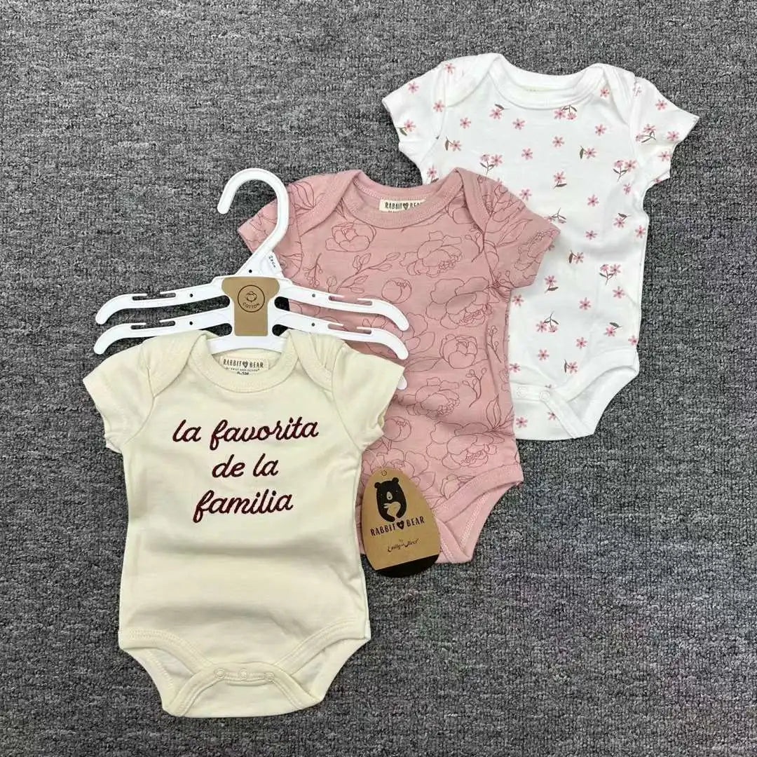 صيف أكمام قصيرة baby جمبسوت for أولاد and بنات three-piece cotton بدلة with printed pattern