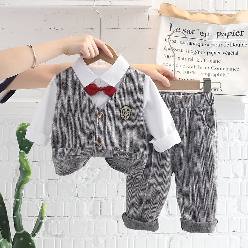 small and medium-sized أولاد' ربيع وخريف handsome baby plaid فيست shirt three piece طقم wholesale