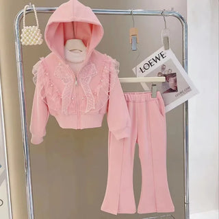 european and american بنات' كاجوال print أكمام طويلة cardigan بدلة with bow hood cross-border جديد ستايل