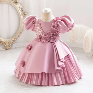 جديد flower بنت children's فستان thick forged cloth diagonal shoulder shiny flowers cute بنت فستان wedding gown