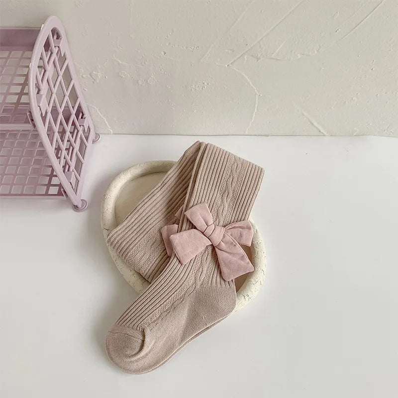 wholesale children's ربيع خريف solid color bow leggings baby bottoms anti-slip knitted technique كاجوال ستايل for بنات
