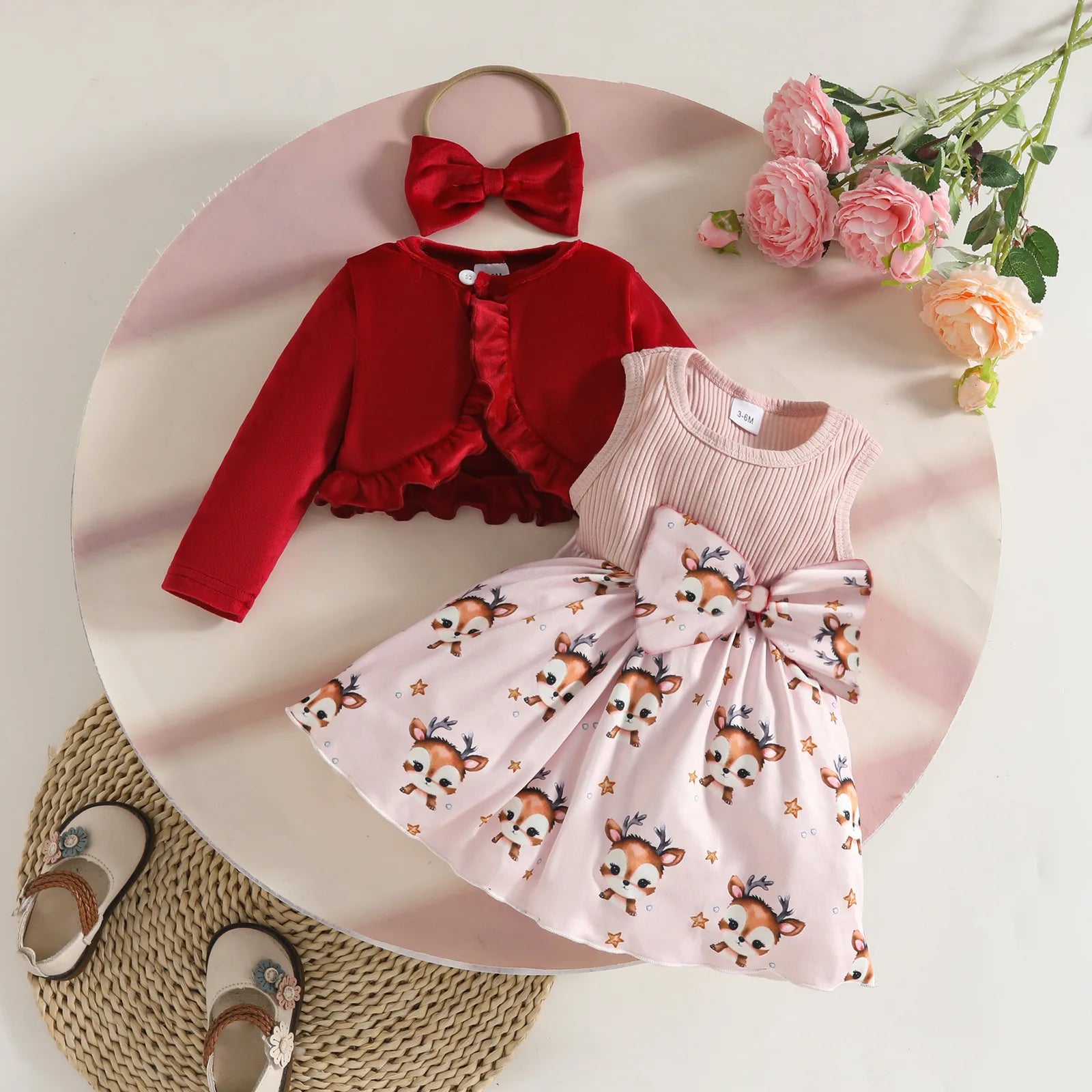 كاجوال baby بنت christmas woolen coat فيست and hair tape طقم gingerbread santa claus fawn فستان cartoon pattern ستايل