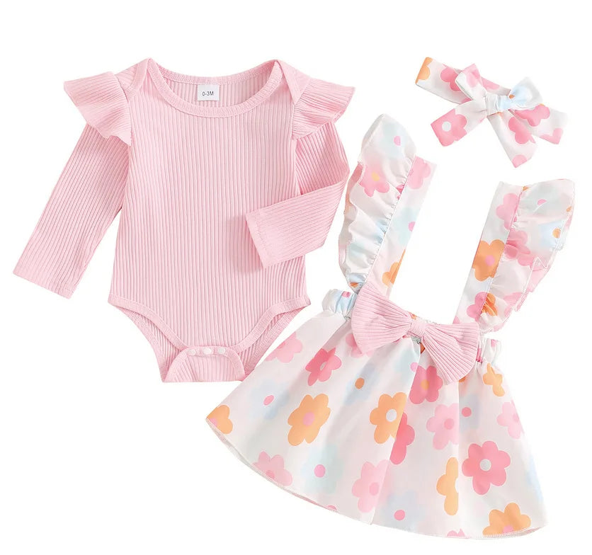 خريف 3 piece بنت rompers floral جيب headband ruffles أكمام طويلةs جديد born baby clothes full طقم