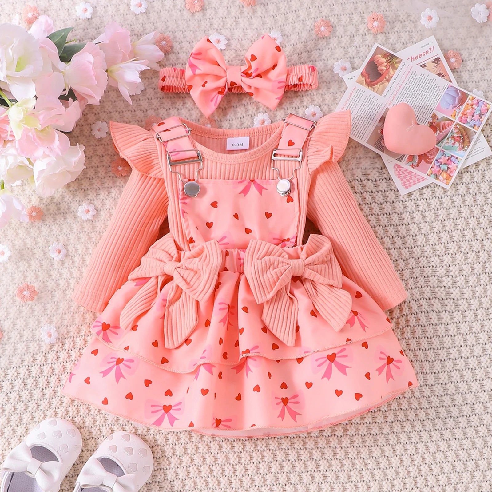 أكمام طويلة harper توب and printed strapline جيب طقم for baby بنات ربيع وخريف with cotton headdress