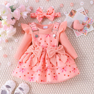 أكمام طويلة harper توب and printed strapline جيب طقم for baby بنات ربيع وخريف with cotton headdress