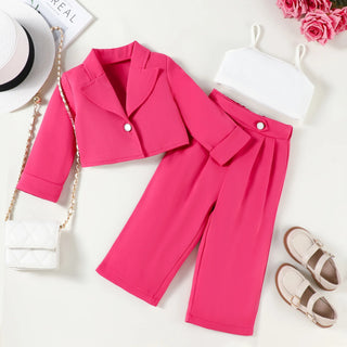 بنات كاجوال خريف french camisole بدلة with أكمام طويلة and straight trousers solid pattern طقم of three pcs