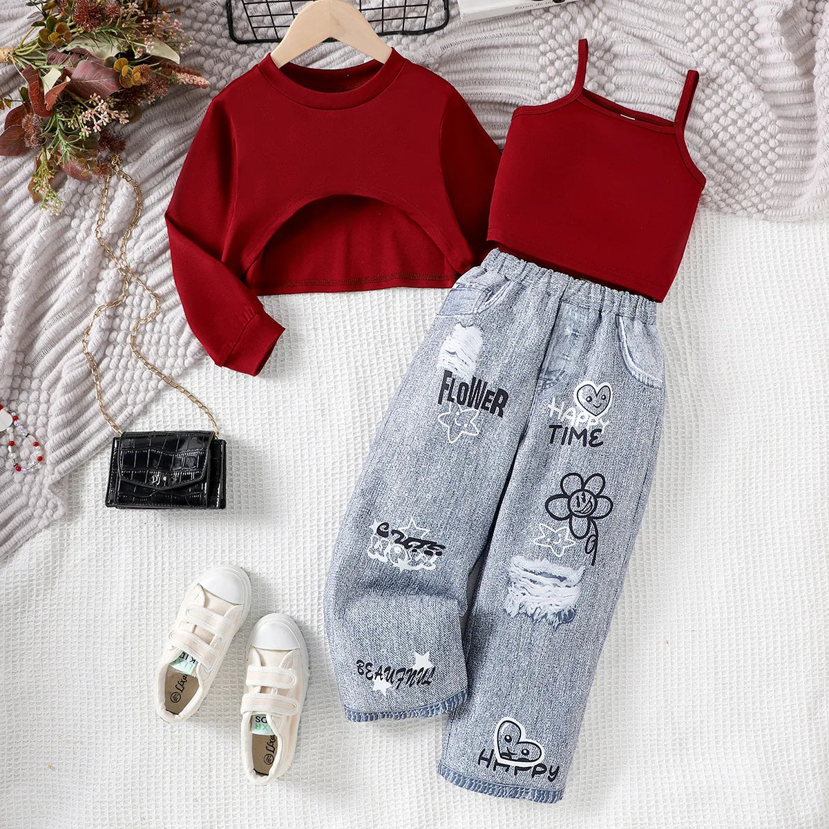 ربيع وخريف جديد product explosion-printed pants بدلة for بنات children's clothing طقم