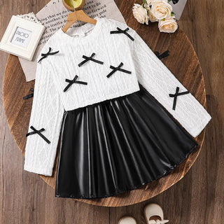 موضة 2025 women's children's كاجوال two-piece بدلة solid bow أكمام طويلة jacket جيب korean خريف collection