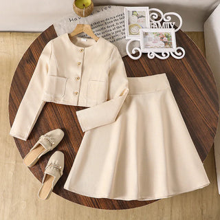 موضة 2025 خريف جديد بنات' cross-border clothing طقم small fragrance بدلة with أكمام طويلة coat and جيب sweet temperament