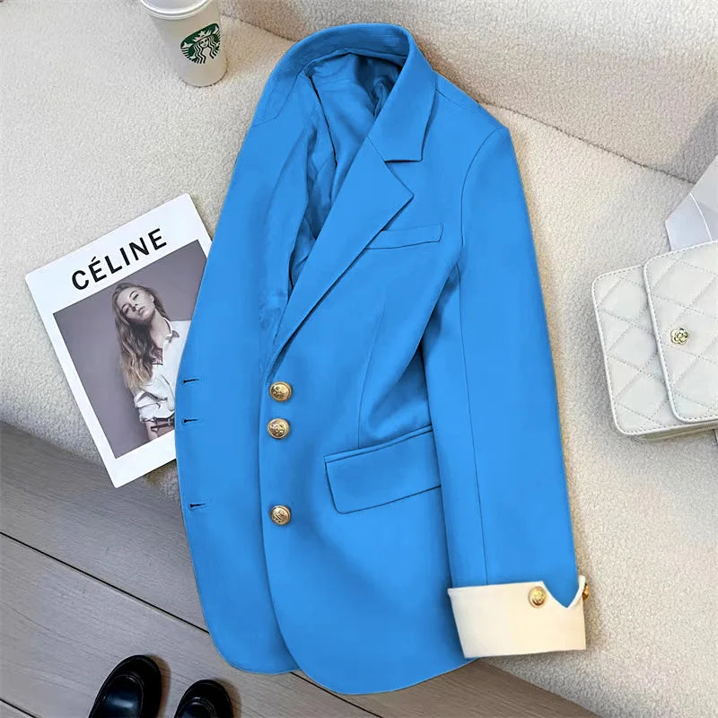 موضة 2025 جديد fashion office lady coat أكمام طويلة buttons pockets plus size توب ربيع خريف women blazer coat