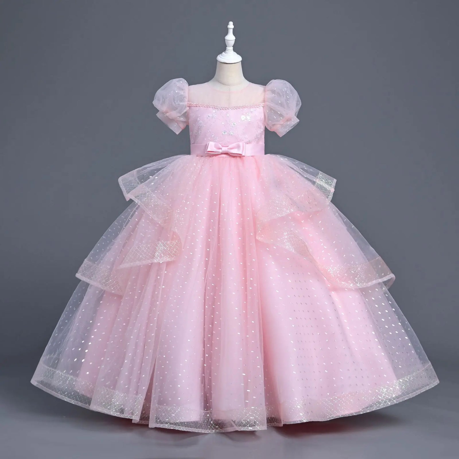 صيف أميرة فستان for بنات one-year-old small host banquet wedding gown with o-neck collar and طويل ستايل