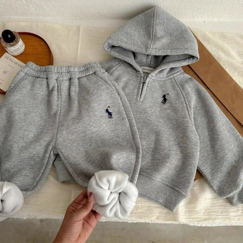 children sweatshirt and sweatpants بدلة thickened 2024 خريف and شتاء أولاد and بنات two-piece baby hooded بدلة