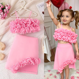 hot صيف chic children's clothing طقم for بنات aged includes suspenders irregular design جيب