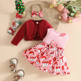 كاجوال baby بنت christmas woolen coat فيست and hair tape طقم gingerbread santa claus fawn فستان cartoon pattern ستايل