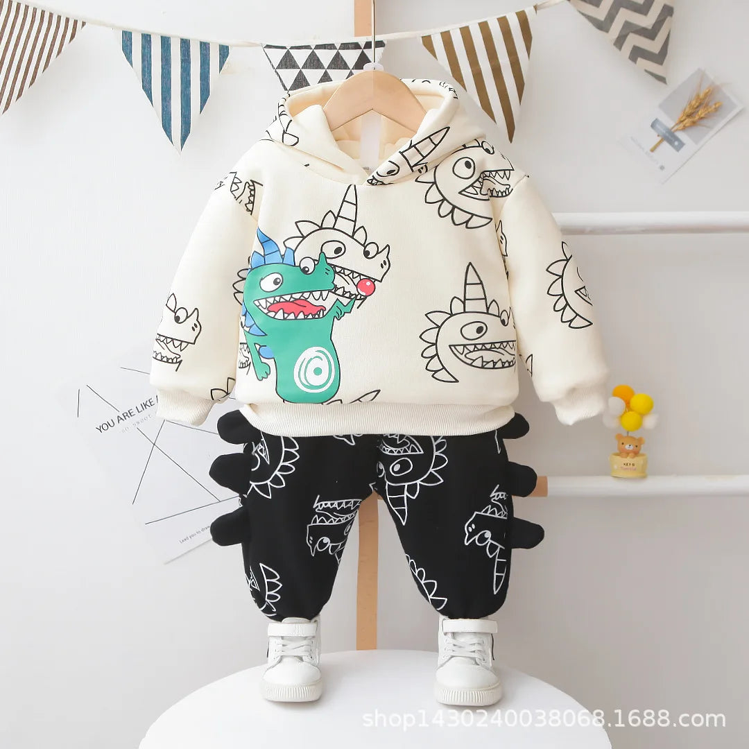 solid pattern طقم قطعتين for baby أولاد fall/شتاء كاجوال cartoon vests with fleece lining baby clothes
