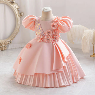 جديد flower بنت children's فستان thick forged cloth diagonal shoulder shiny flowers cute بنت فستان wedding gown