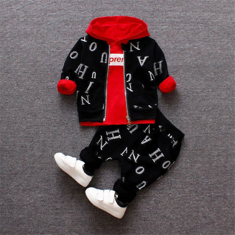 خريف شتاء جديد أولاد zipper shirt three-piece طقم children baby full printed letters hooded أكمام طويلةs بدلة