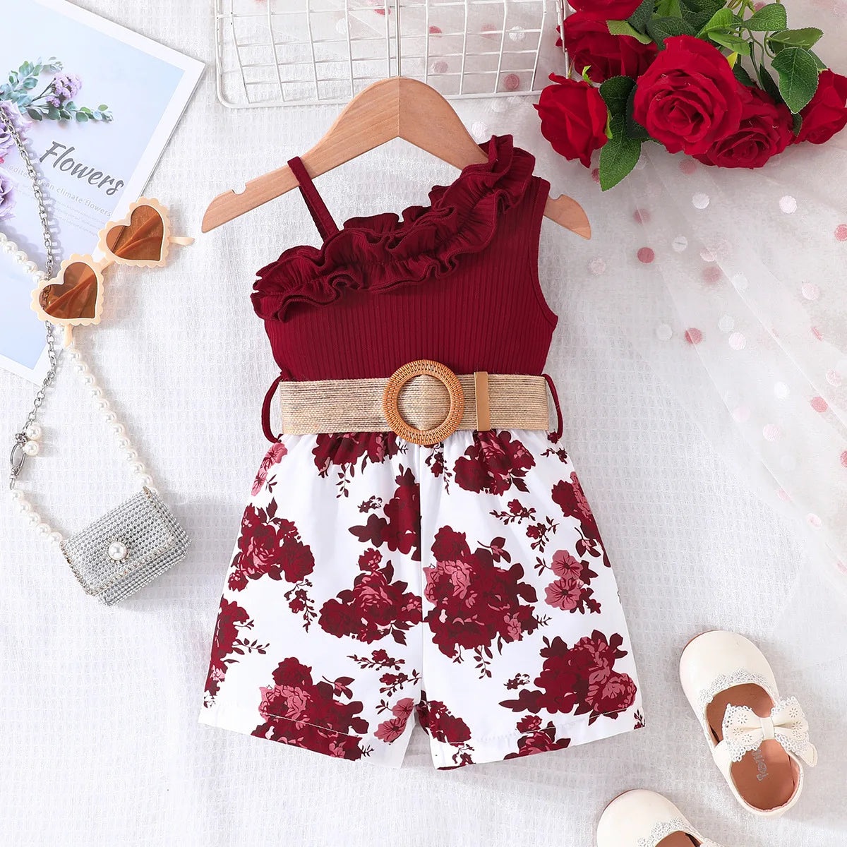 2024 كاجوال print بدون أكمام suspender lace conjoined بدلة for بنات breathable جديد ربيع and صيف clothes