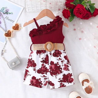 2024 كاجوال print بدون أكمام suspender lace conjoined بدلة for بنات breathable جديد ربيع and صيف clothes