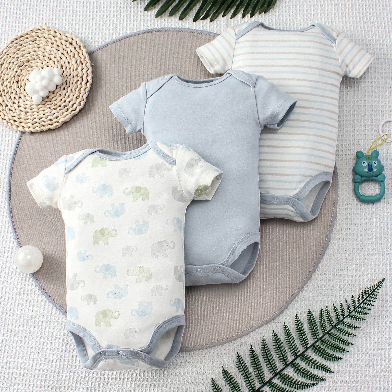 0-9 months baby ولد three-piece جمبسوت romper طقم 100% cotton onesie with snap button closure fashionable pajamas