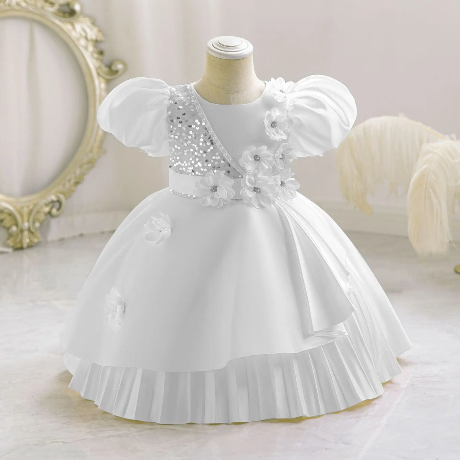 جديد flower بنت children's فستان thick forged cloth diagonal shoulder shiny flowers cute بنت فستان wedding gown
