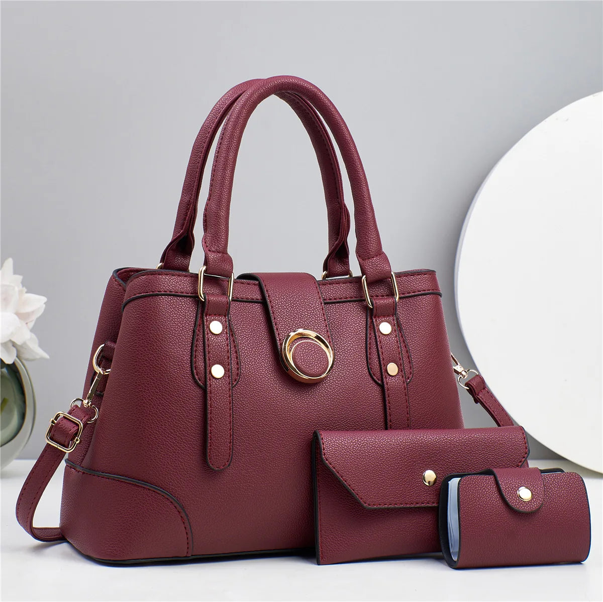 شنطة نسائية مميزة للنساء - New Contrast Color Simple Embossed Three