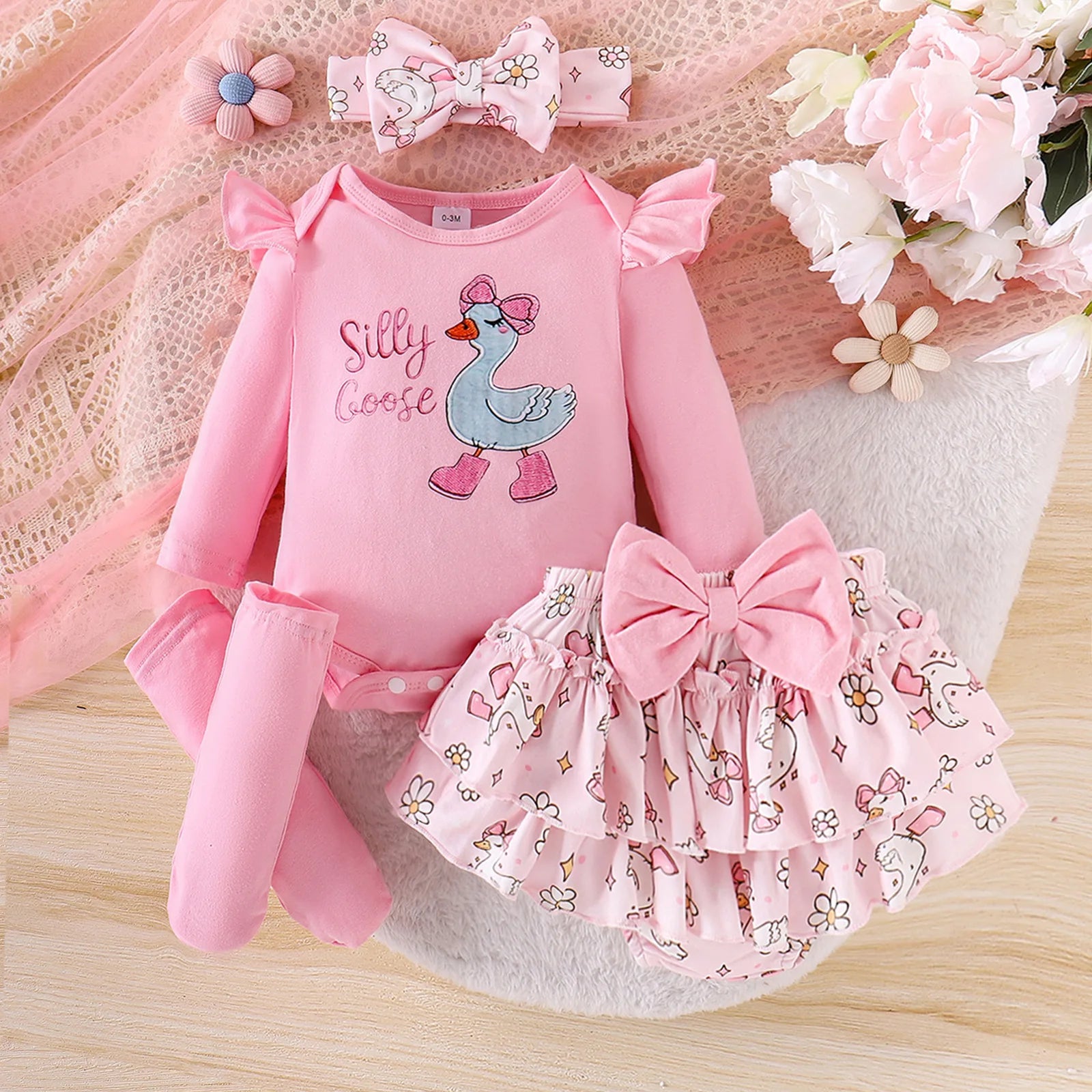 موضة 2025 جديد european american ستايل baby بنات' cotton أكمام طويلة ha outfit with snap button closure pink ربيع خريف collection