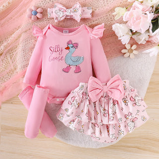 موضة 2025 جديد european american ستايل baby بنات' cotton أكمام طويلة ha outfit with snap button closure pink ربيع خريف collection