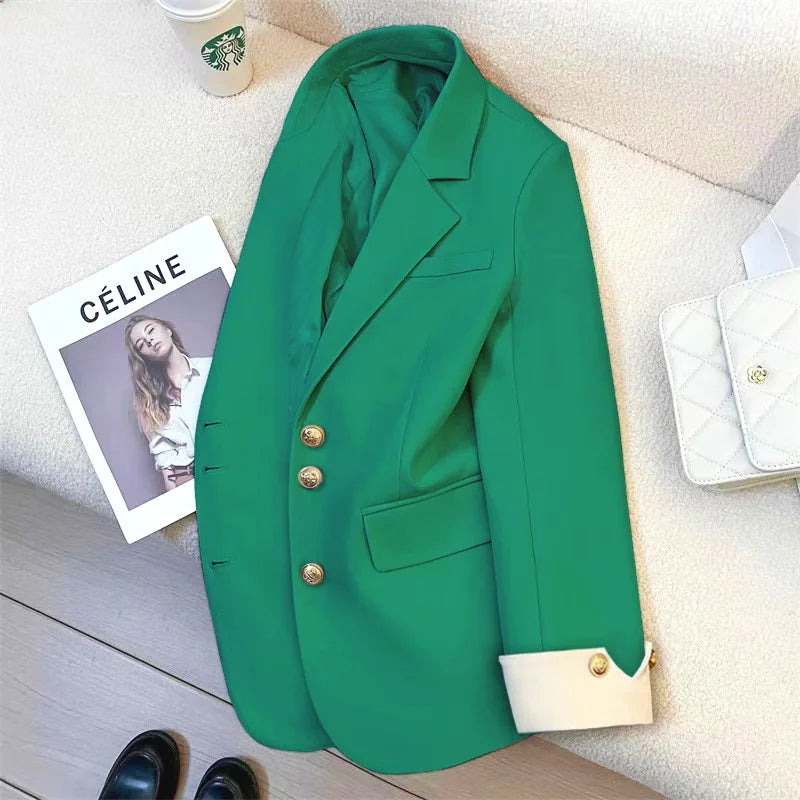 موضة 2025 جديد fashion office lady coat أكمام طويلة buttons pockets plus size توب ربيع خريف women blazer coat