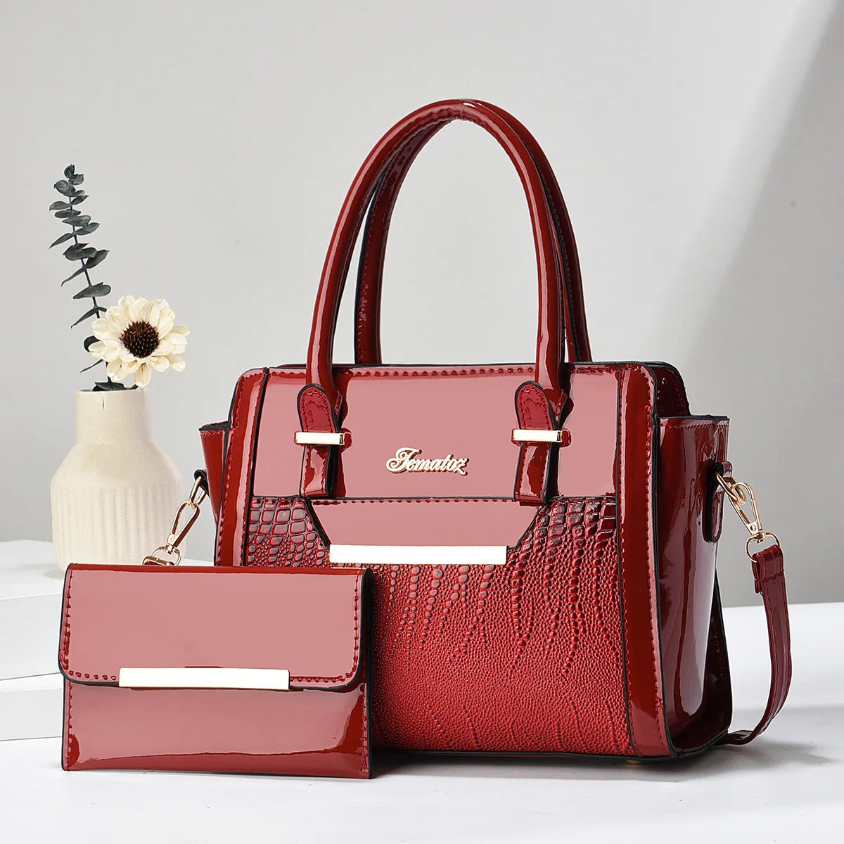 شنطة نسائية مميزة للنساء - 2024 Sequin Leather 2 Pieces Set Luxury