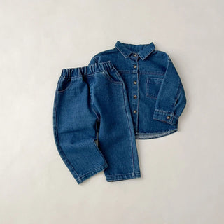 خريف جديد korean version كاجوال print طقم قطعتين دينم بدلة with أكمام طويلة jacket and jeans pants for children