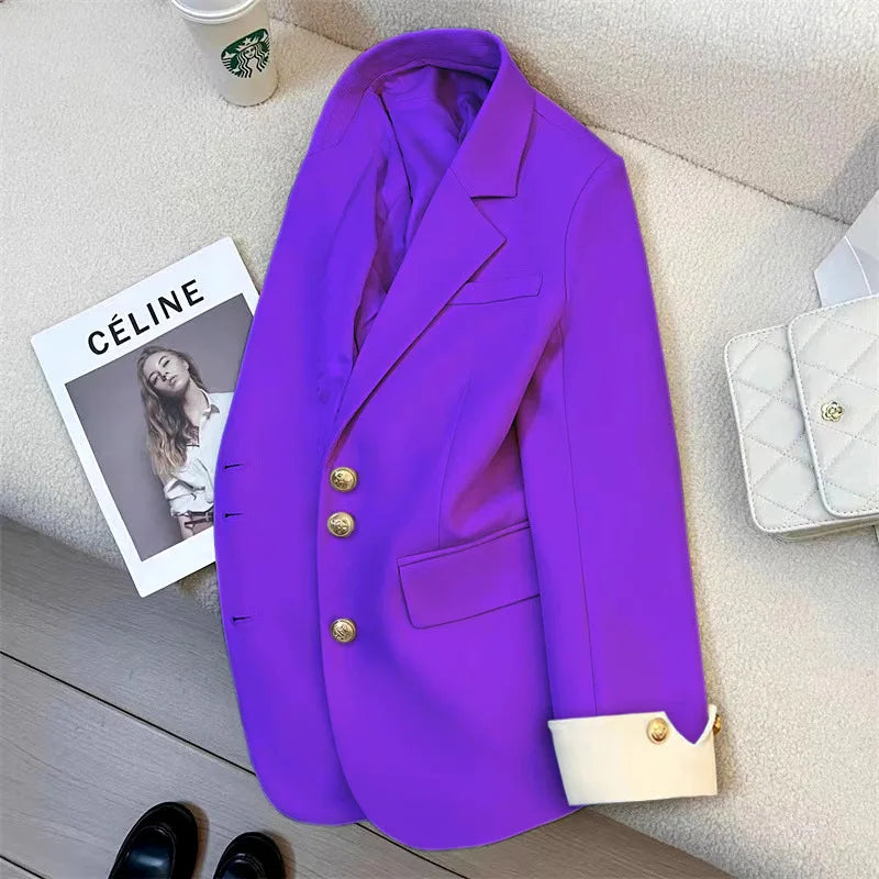 موضة 2025 جديد fashion office lady coat أكمام طويلة buttons pockets plus size توب ربيع خريف women blazer coat